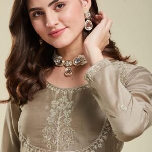 MOKOSH Women’s Silk Embroidery Anakrali Kurta Pant with Dupatta | Anarkali Kurta Set | Round Neck Full Sleeve Ethnic Suit | Floral Kurta 7 Colour Option Available | 3 Piece Outfit